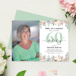 Invitación Foto Cumpleaños 60 Pastel Floral 
