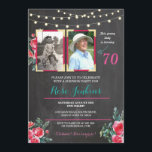 Invitación Foto Cumpleaños 60th 70th Floral 2 fotos Invite<br><div class="desc">Añade tu foto a esta invitación de tiza de estilo vintage. Agregue cualquier edad. Se incluye la impresión posterior.</div>