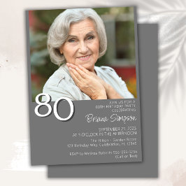Invitación Foto Cumpleaños 80 Moderno Minimalista Gris