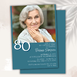 Invitación Foto Cumpleaños 80 Moderno Minimalista Verde Azul