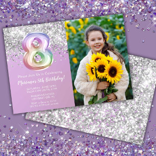 Invitación Foto Cumpleaños 8 años Sparkle Arcoíris