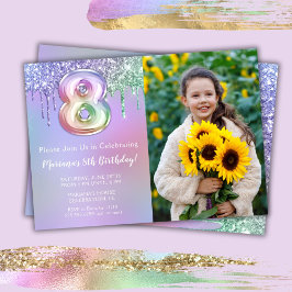 Invitación Foto Cumpleaños 8 Fiesta de Purpura Rosa Brillante