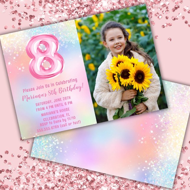 Invitación Foto Cumpleaños 8 Pink Rainbow (Subido por el creador)