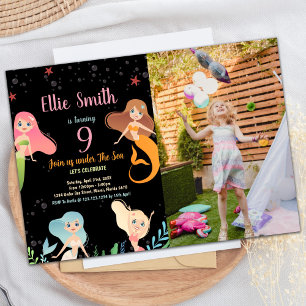 Invitación Foto: Cumpleaños de las sirenas negras bajo el mar