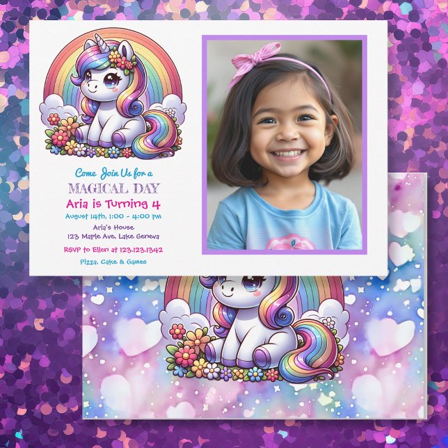 Invitación Foto cumpleaños de niño de Unicornio y Arcoiris (Subido por el creador)