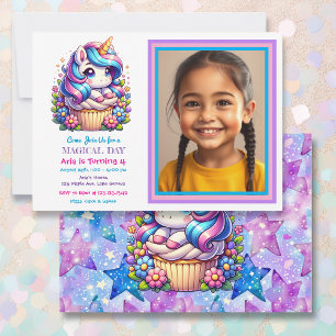 Invitación Foto cumpleaños de niño de unicornio y pastel