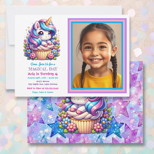 Invitación Foto cumpleaños de niño de unicornio y pastel (Subido por el creador)