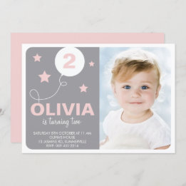 Invitación Foto Cumpleaños de niños con sueños rosados y gris
