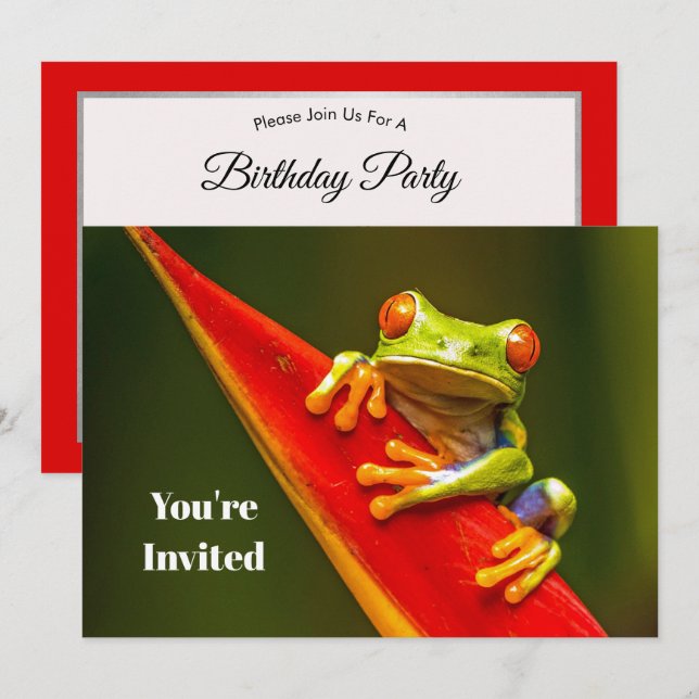Invitación Foto cumpleaños de Rana de Árbol Ojo Rojo de Vida  (Anverso / Reverso)