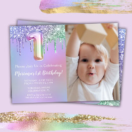 Invitación Foto Cumpleaños Fiesta de 1er Cumpleaños Purpura R