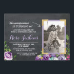 Invitación Foto Cumpleaños Floral Rustic Chalk Purple invita<br><div class="desc">Agrega tu foto a esta invitación de Chalk de estilo vintage. Agregue cualquier edad. Se incluye la impresión posterior.</div>