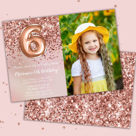 Invitación Foto Cumpleaños niña 6 años fiesta Rose Gold