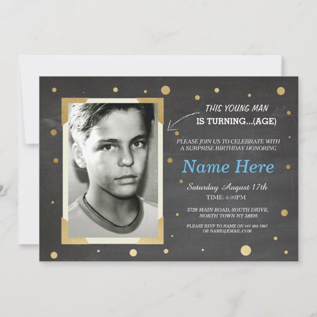 Invitación Foto Cumpleaños Vintage Chalk Invite a los hombres (Anverso)
