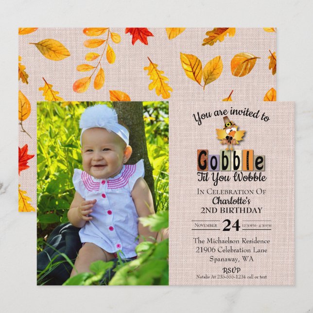 Invitación Foto Cuta Gobble Hasta El Cumpleaños De La Pelea (Anverso / Reverso)
