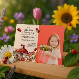 Invitación Foto Cuta Nuestro Pequeño Chica De Ladybug Cumplea