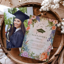 Foto Cute Boho Meadow Naranja Wildflower Graduatio