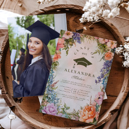 Invitación Foto Cute Boho Meadow Naranja Wildflower Graduatio
