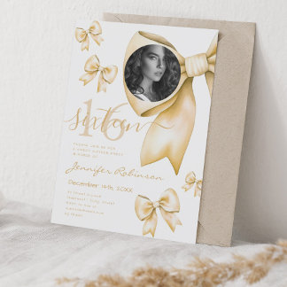 Invitación FOTO Cute Coquette Gold Bow Sweet 16