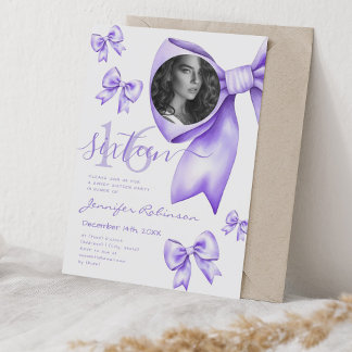 Invitación FOTO Cute Coquette Morple Bow Sweet 16