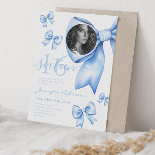 Invitación FOTO Cute Coquette Navy Blue Bow Sweet 16