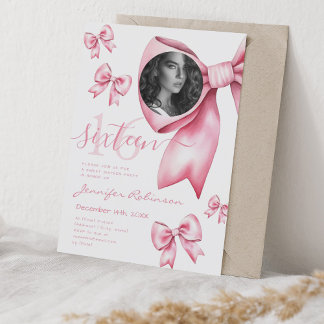 Invitación FOTO Cute Coquette Rubor Pink Bow Sweet 16