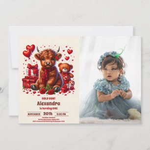 Invitación Foto Cute Holy Cow Highland Primer Cumpleaños