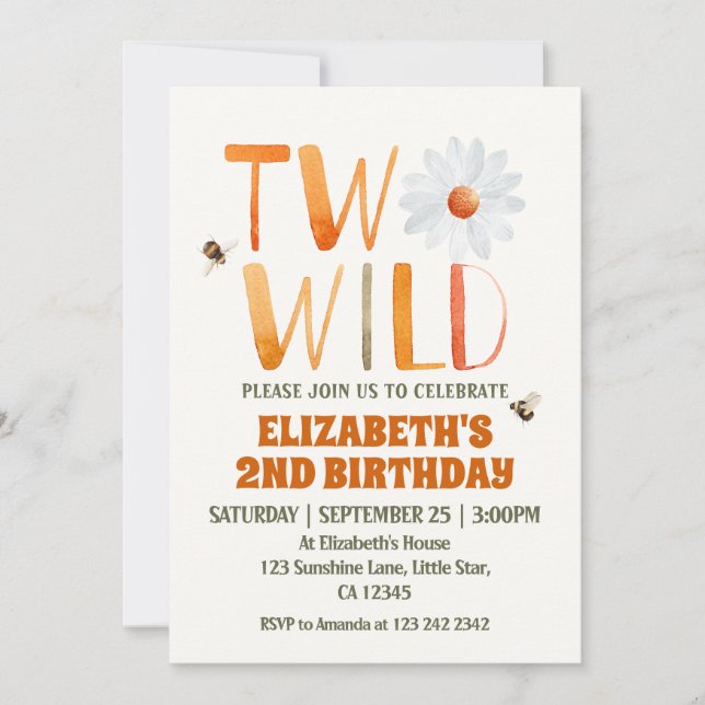 Invitación Foto Daisy Two Wild 2nd Birthday Chica (Anverso)