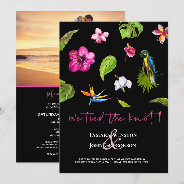Invitación Foto: Dark Tropical Tied Knot recién Casado (Anverso / Reverso)
