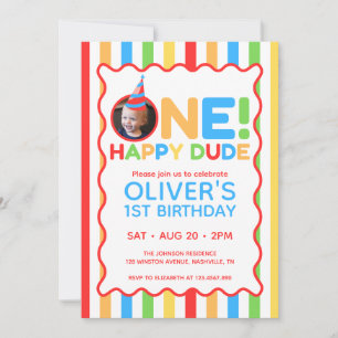 Invitación Foto de 1er cumpleaños colorida de One Happy Dude