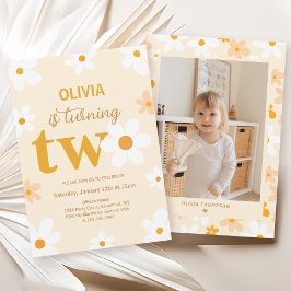 Invitación Foto de 2º cumpleaños de Cute Yellow Daisy