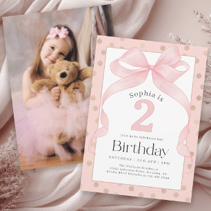 Invitación Foto de 2º cumpleaños de la curva rosa y los punto
