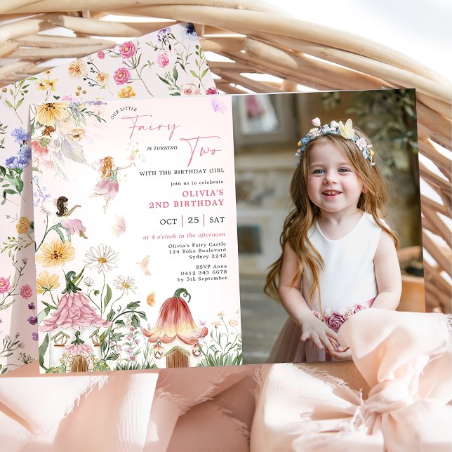 Invitación Foto de 2º cumpleaños del Hada de Flor Silvestre C (Subido por el creador)