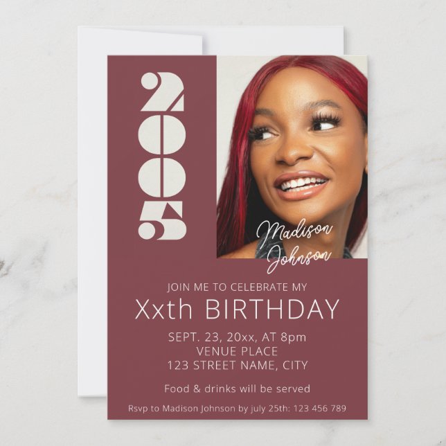 Invitación Foto de 20 años nacida en verde en 2005 (Anverso)