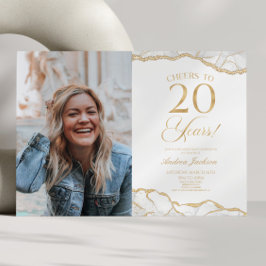 Invitación Foto de 20 cumpleaños de White Gold Agate