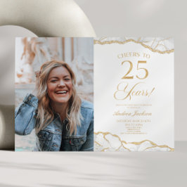 Invitación Foto de 25 cumpleaños de White Gold Agate