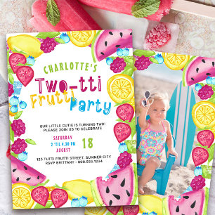 Invitación Foto de 2 cumpleaños del Fiesta DOStti Frutti