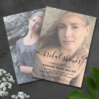 Invitación Foto de 2 lados Boda de ducha de novia Faux Vellum