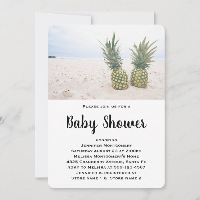 Invitación Foto de 2 piñas en un Baby Shower de playa (Anverso)