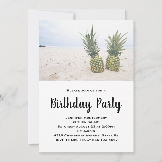 Invitación Foto de 2 piñas en un cumpleaños de playa (Anverso)