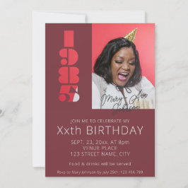 Invitación Foto de 40 años nacida en 1985 en rojo burdeos