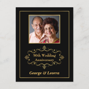 Invitación Foto de 50 años - Negro y oro vintage