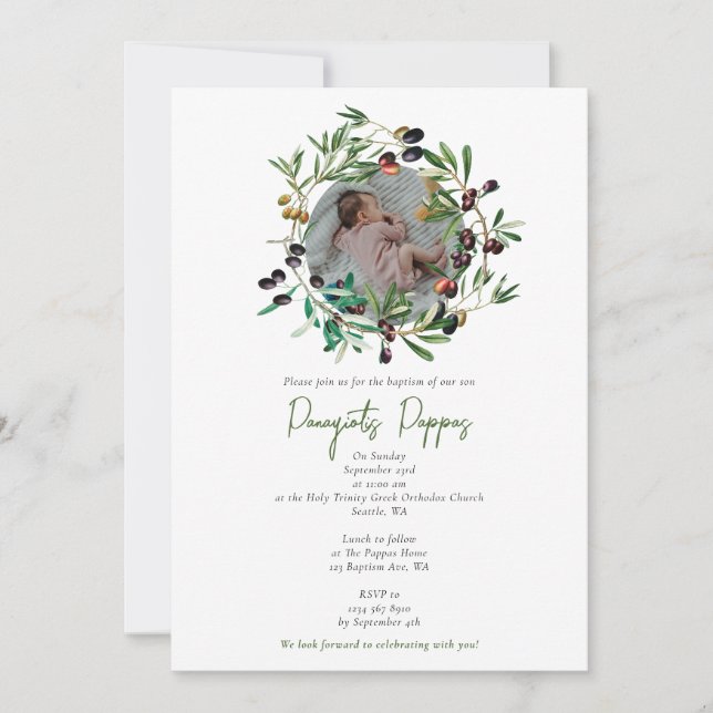 Invitación Foto de aceitunas de bautismo de cristiandad ortod (Anverso)