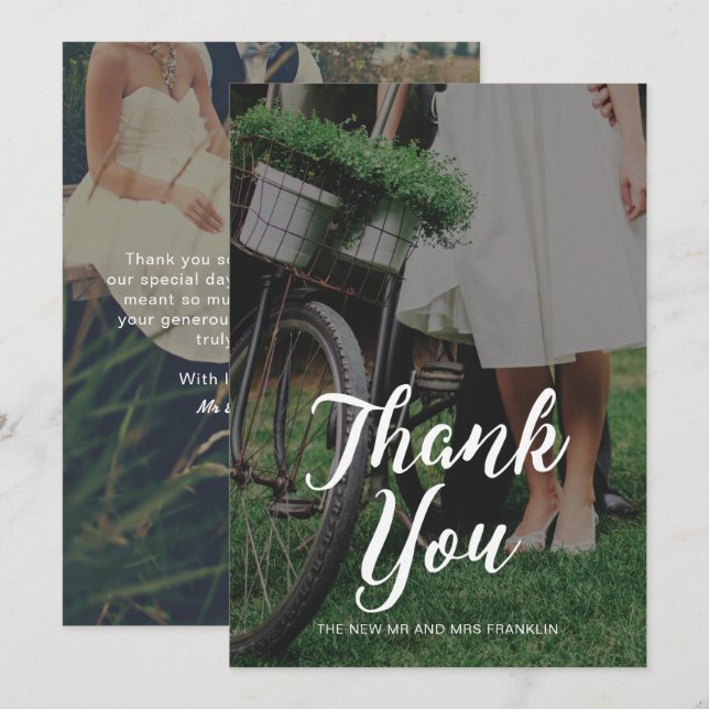 Invitación Foto de agradecimiento de boda con tipografía (Anverso / Reverso)