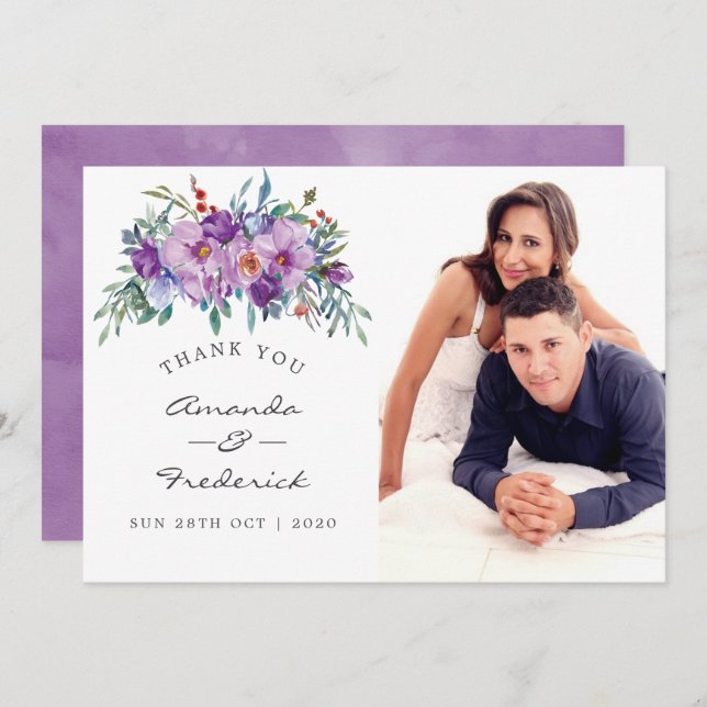 Invitación Foto de agradecimiento de boda de Magnolias y Rosa (Anverso / Reverso)
