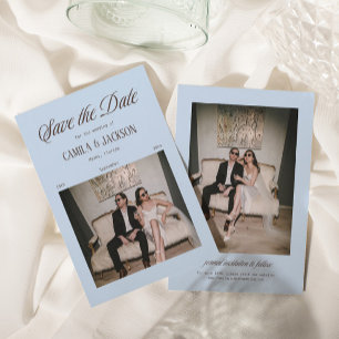 Invitación Foto de Ahorro de Fecha de Boda Azul y Marrón