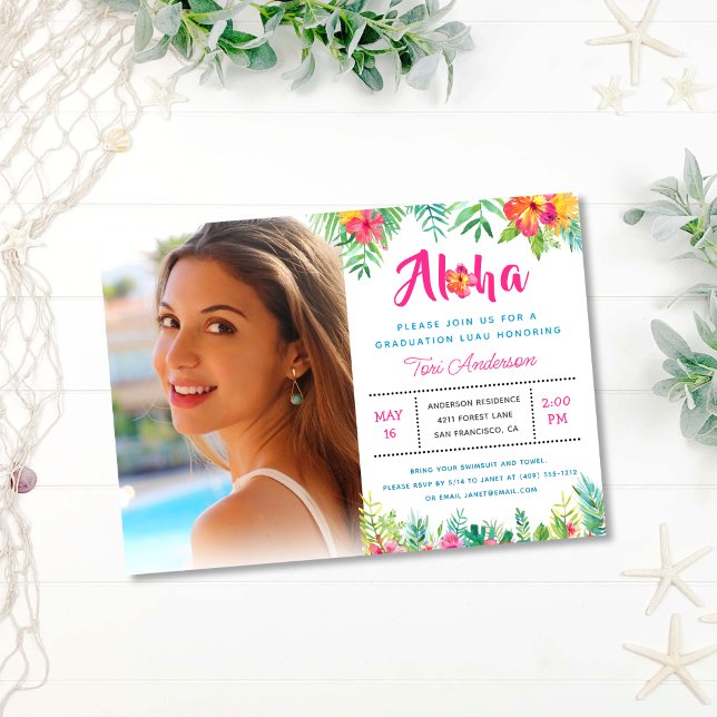 Invitación Foto de Aloha Tropical Luau Graduation Party (Subido por el creador)