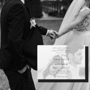 Invitación Foto de ambos padres en boda en blanco y negro