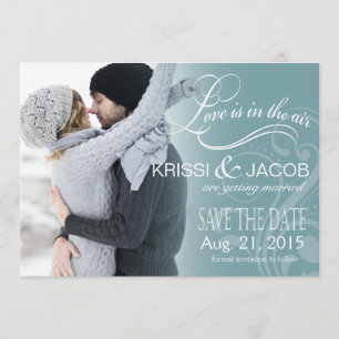 Invitación Foto de Amor Brumoso para Save the Date   azul hie