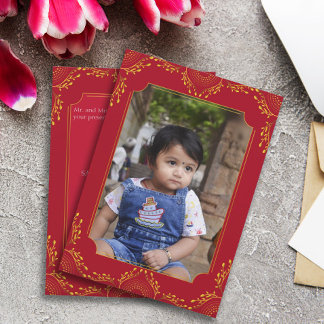 Invitación Foto de Anaprashan First Rice Red Gold Flowers
