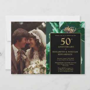 Invitación Foto de aniversario de 50 años en floral verde con